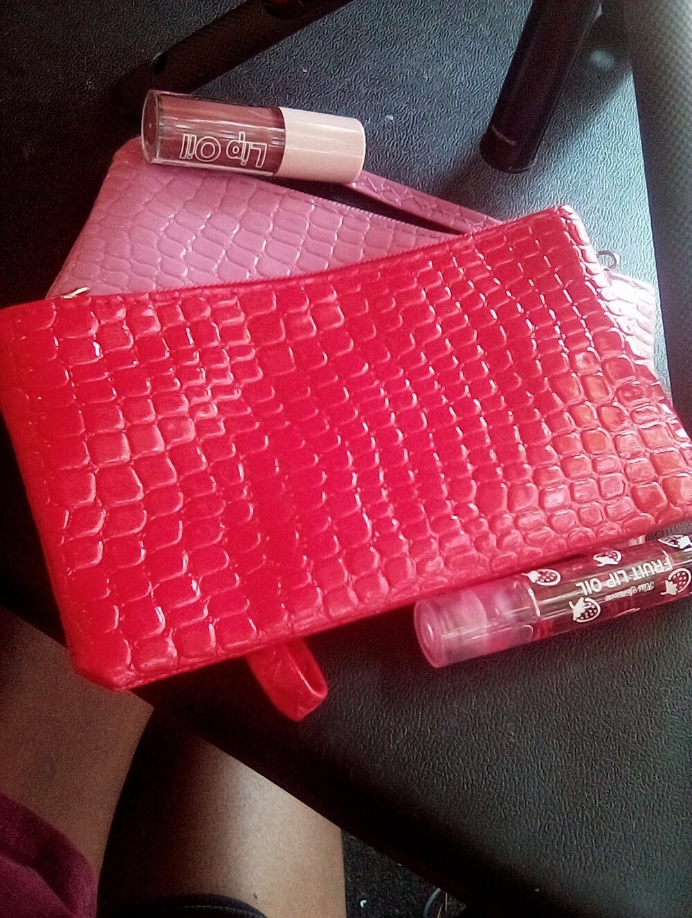 Mrs.Her _Women's Pink Croc-Embossed Wristlet Pouch